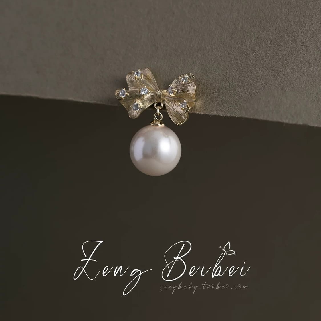 Zeng Beibei 큐빅리본 진주 귀걸이 상품이미지2