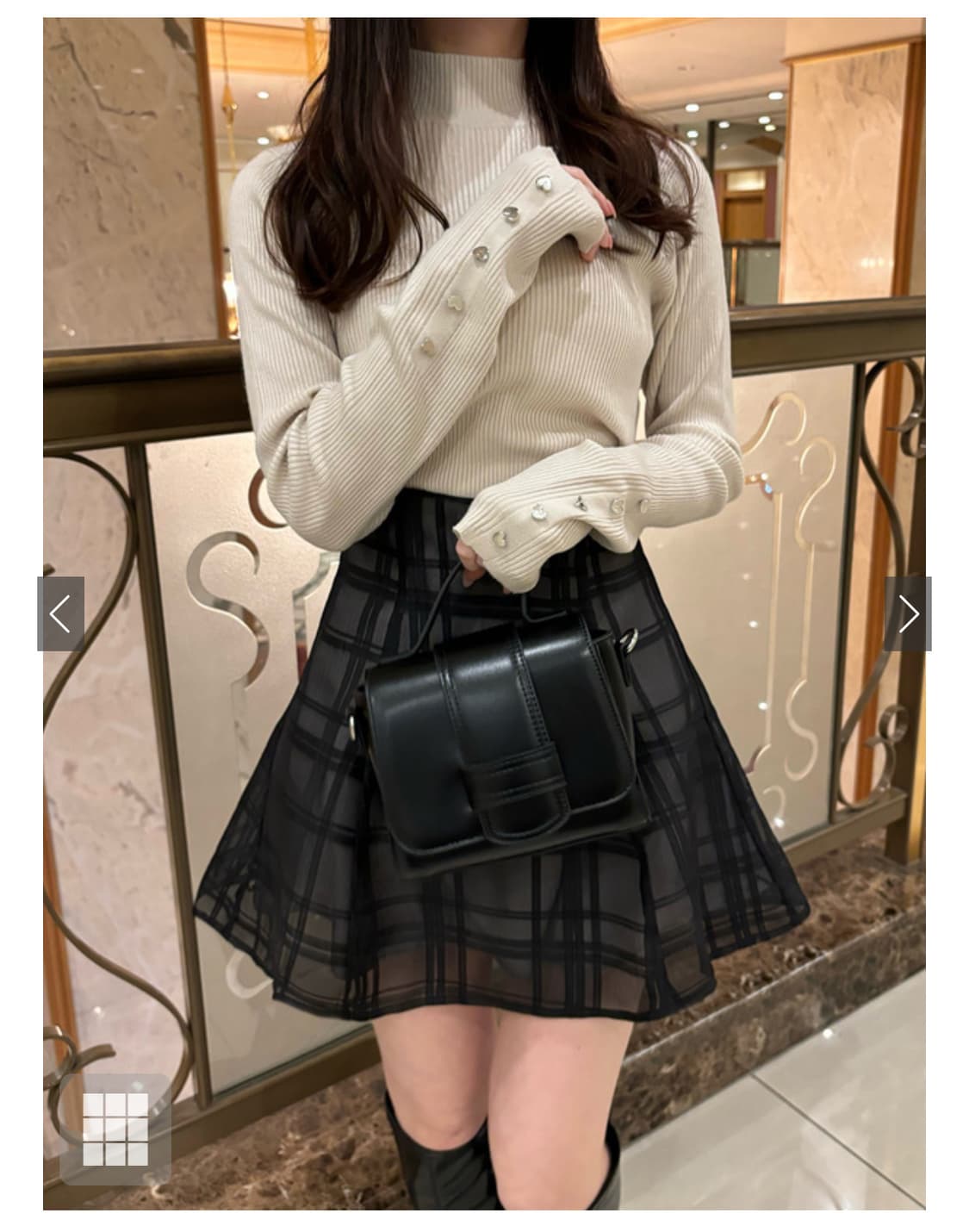 GRL 그레일 체크 시스루 플레어 미니스커트 S 블랙 스나계 상품이미지4