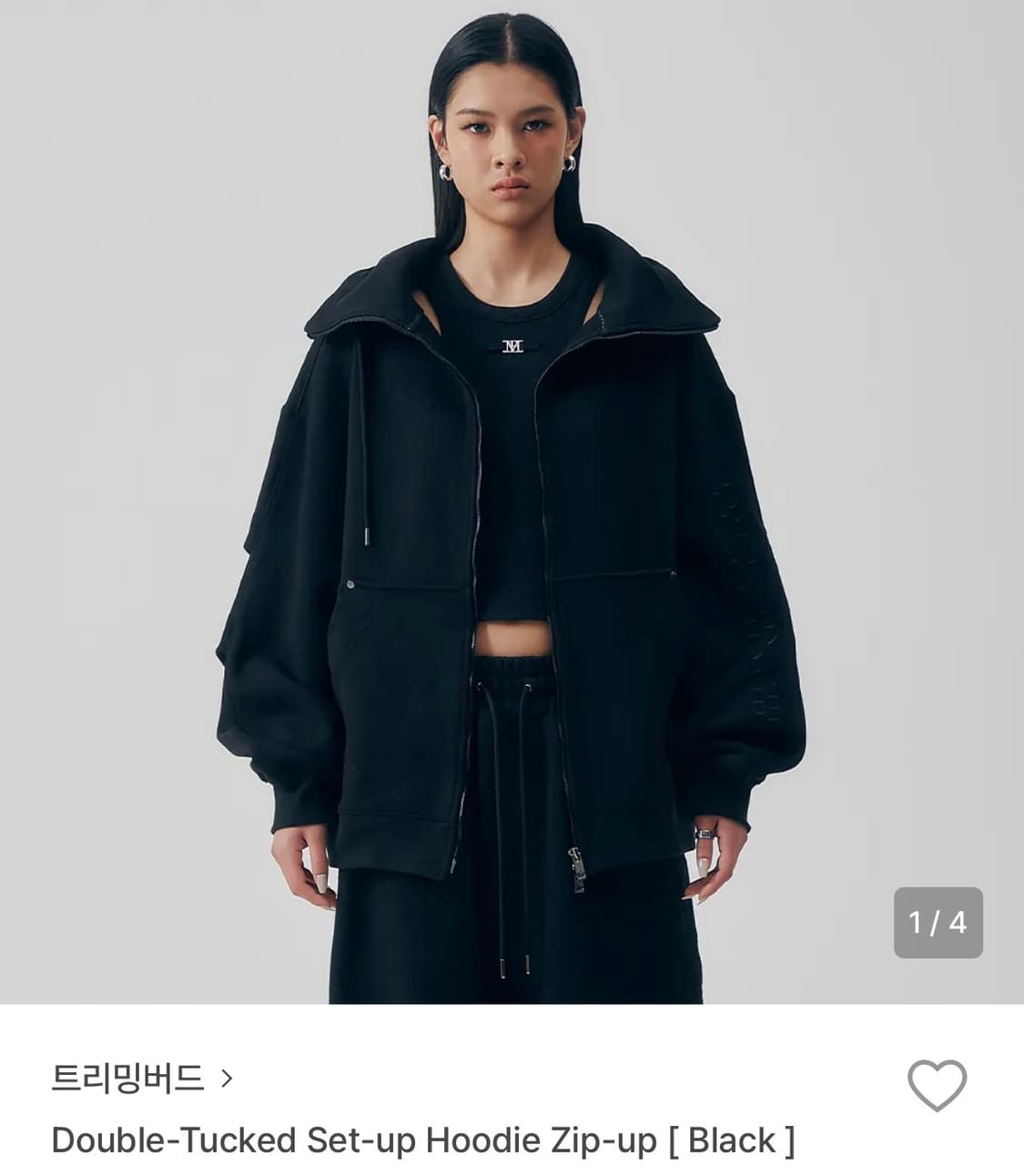 트리밍버드 더블 턱 셋업 후디 후드 집업 블랙 상품이미지1