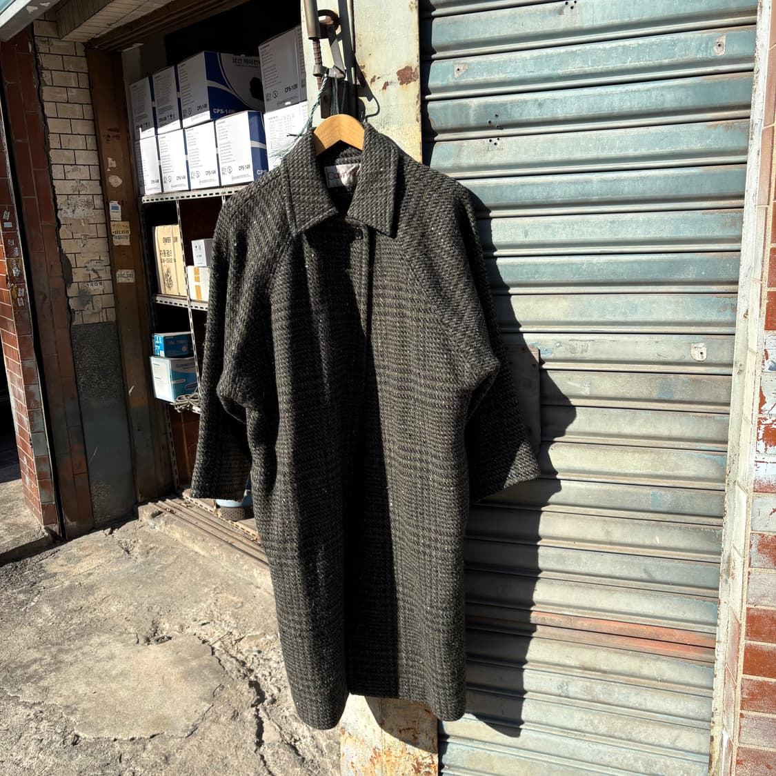 80s 캘빈클라인 울 트위드 체크 패턴 코트 상품이미지1