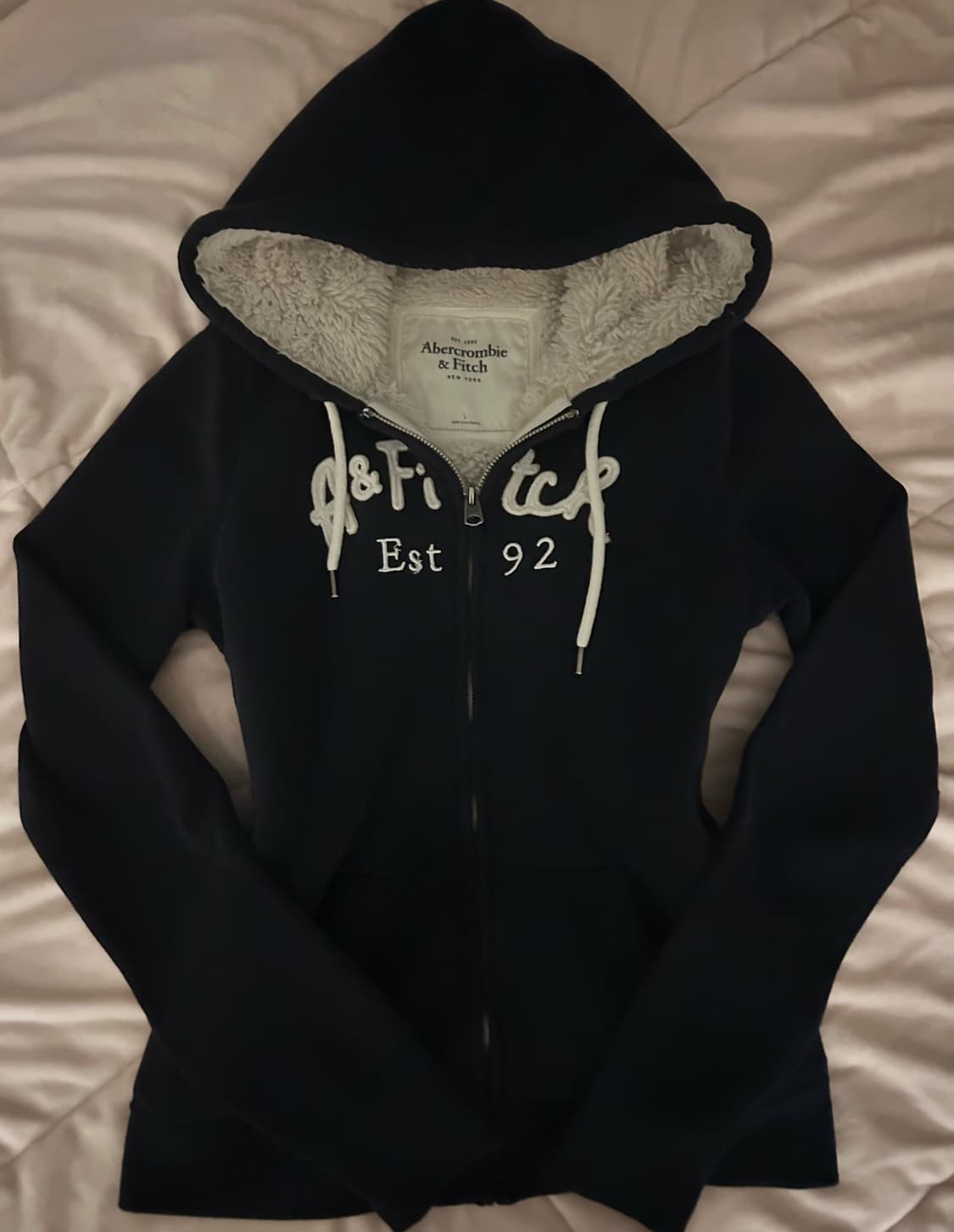 아베크롬비 슬림핏 털 후드집업 울프죠 네이비 상품이미지1