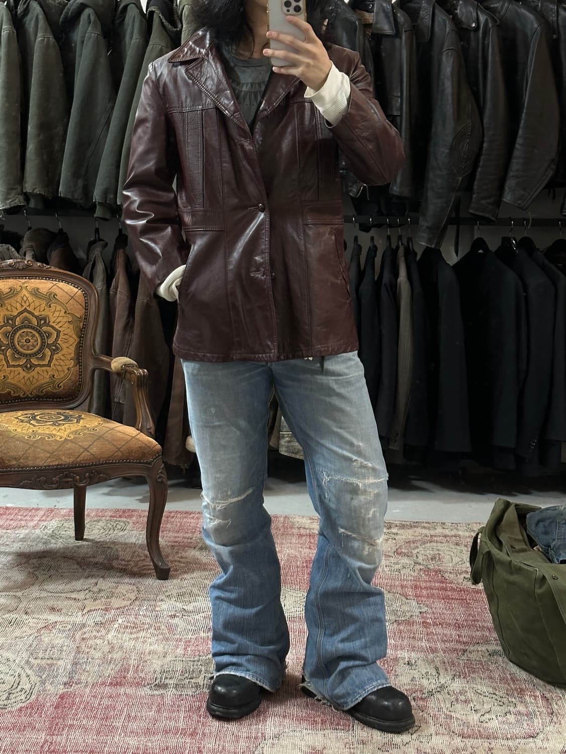 80's 빈티지 버건디 레더 코트 파이트클럽st 상품이미지2