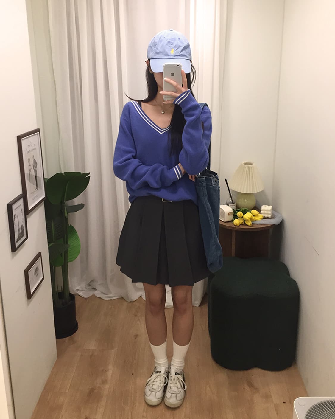 여성 유니클로 V넥 배색니트 100 상품이미지1