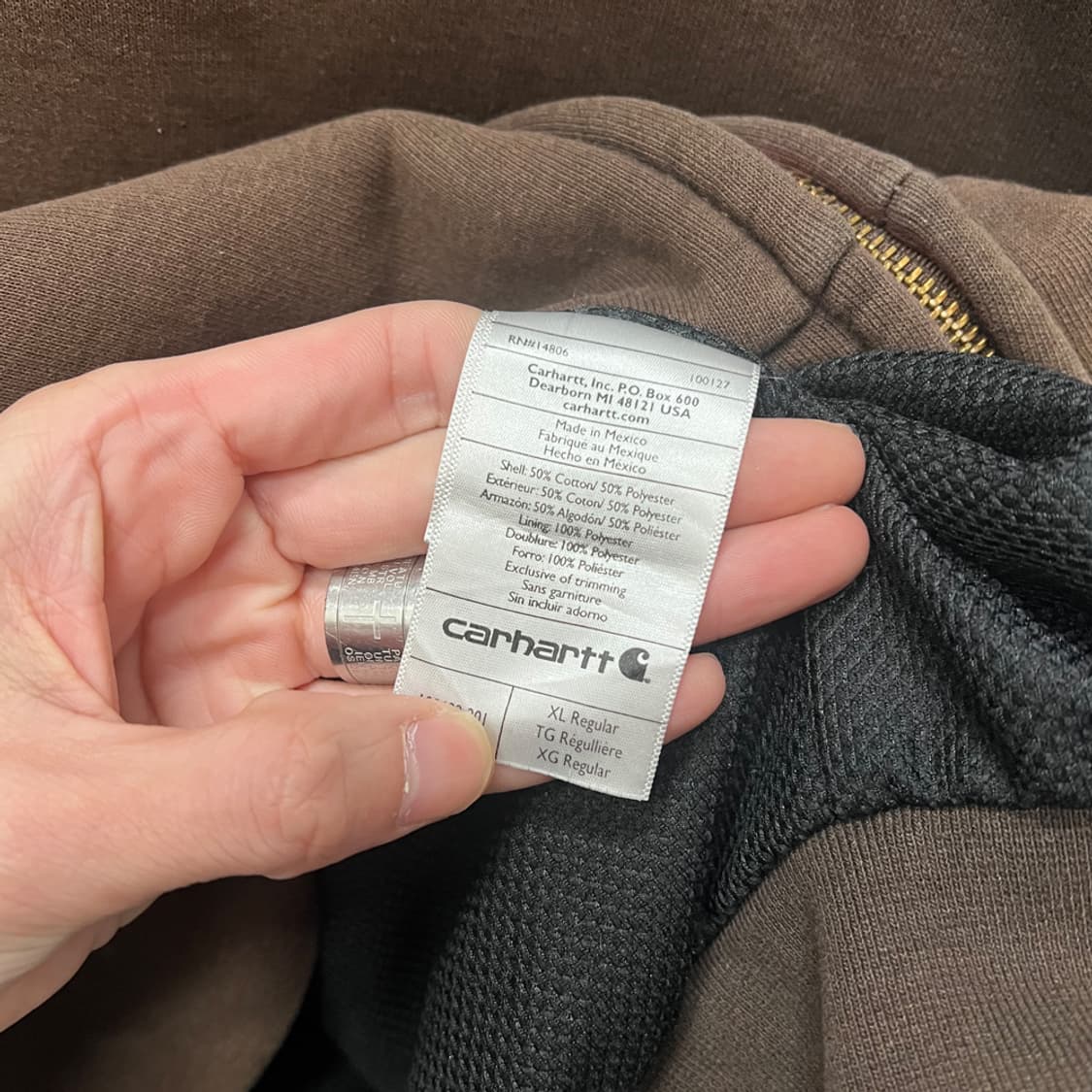칼하트 써멀 레인디펜더 브라운 헤비 후드 집업 XL 상품이미지4