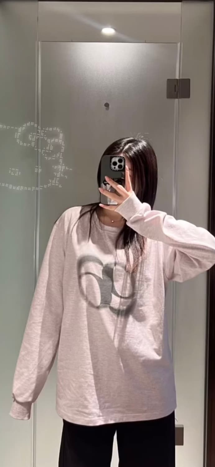 애즈온 롱슬리브 긴팔 티셔츠 핑크 그레이 상품이미지3