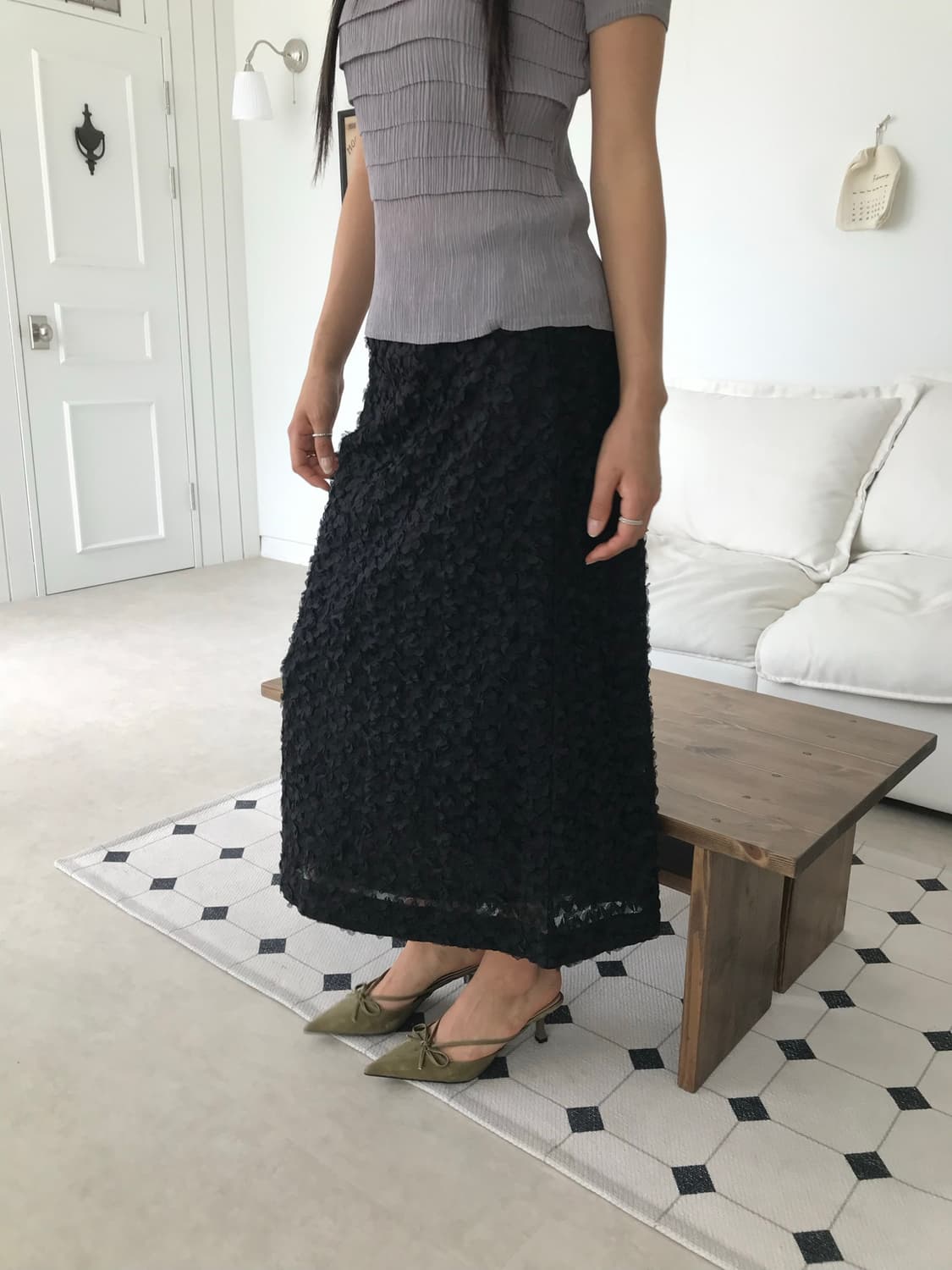 Black flower ruffle lace skirt 상품이미지4
