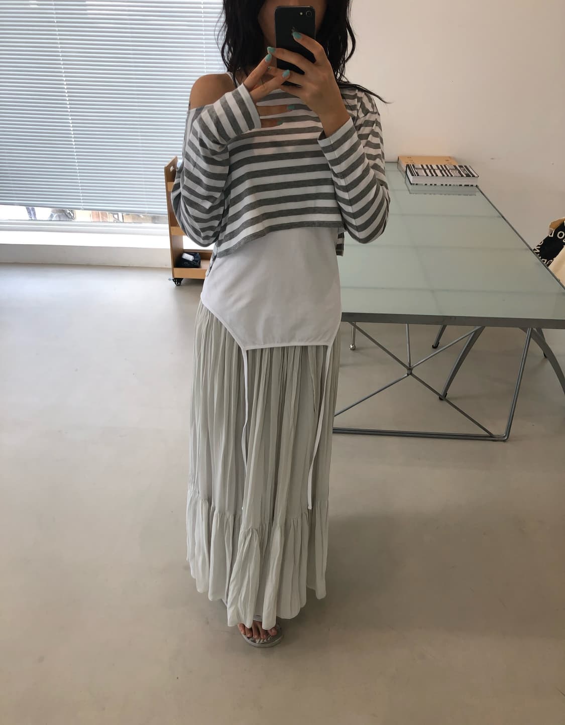 JPN 아메리칸홀릭 모리걸 셔링 플리츠 롱스커트 상품이미지3