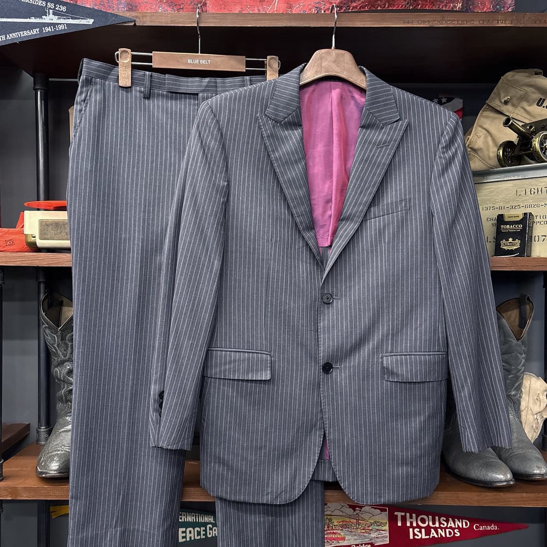 버버리 블랙라벨 SUPER 100's 실크울 스트라이프 수트셋업 N617 상품이미지1