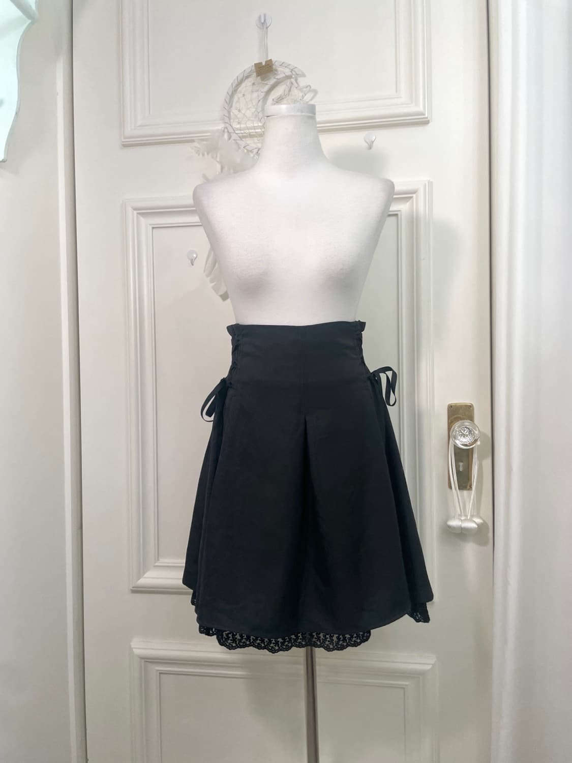 black side lace-up under lace midi skirt 상품이미지1