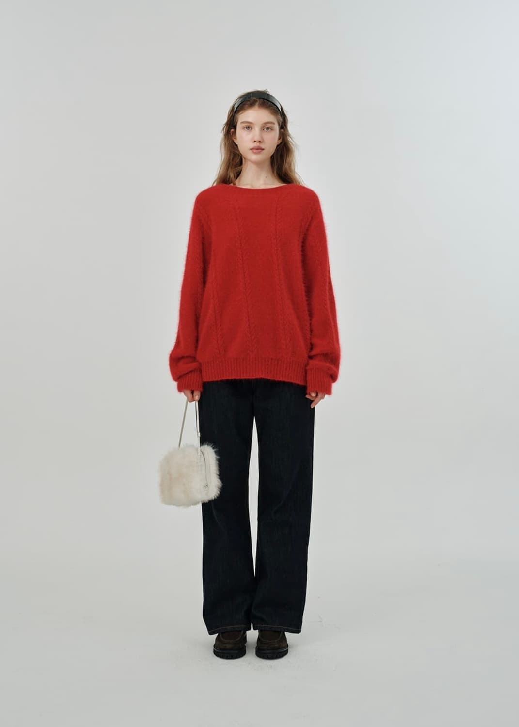 the barnet 더바넷 니트Red Brushed Cable Knit  상품이미지1