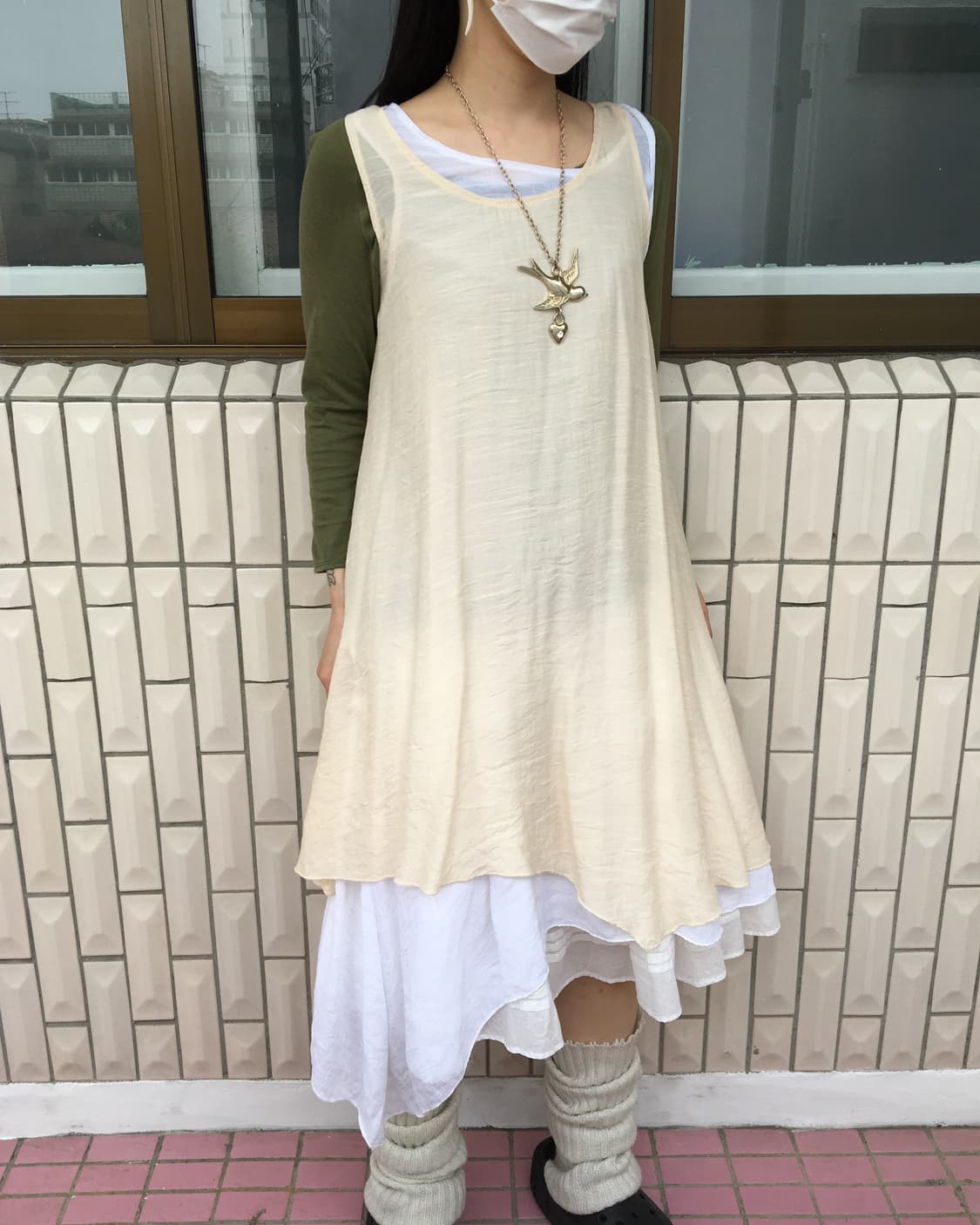 Layered point sleeveless unbalanced onep 상품이미지7