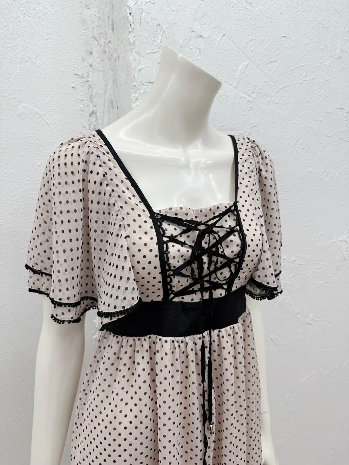 빈티지 Cecil McBee 베이지 도트 프릴 미니 원피스 상품이미지5