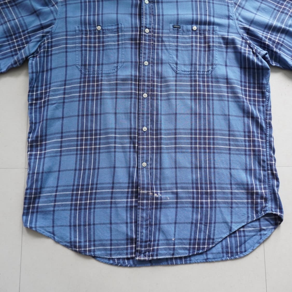 90s [XL] 폴로 랄프로렌 블루 체크 반팔 셔츠 상품이미지4