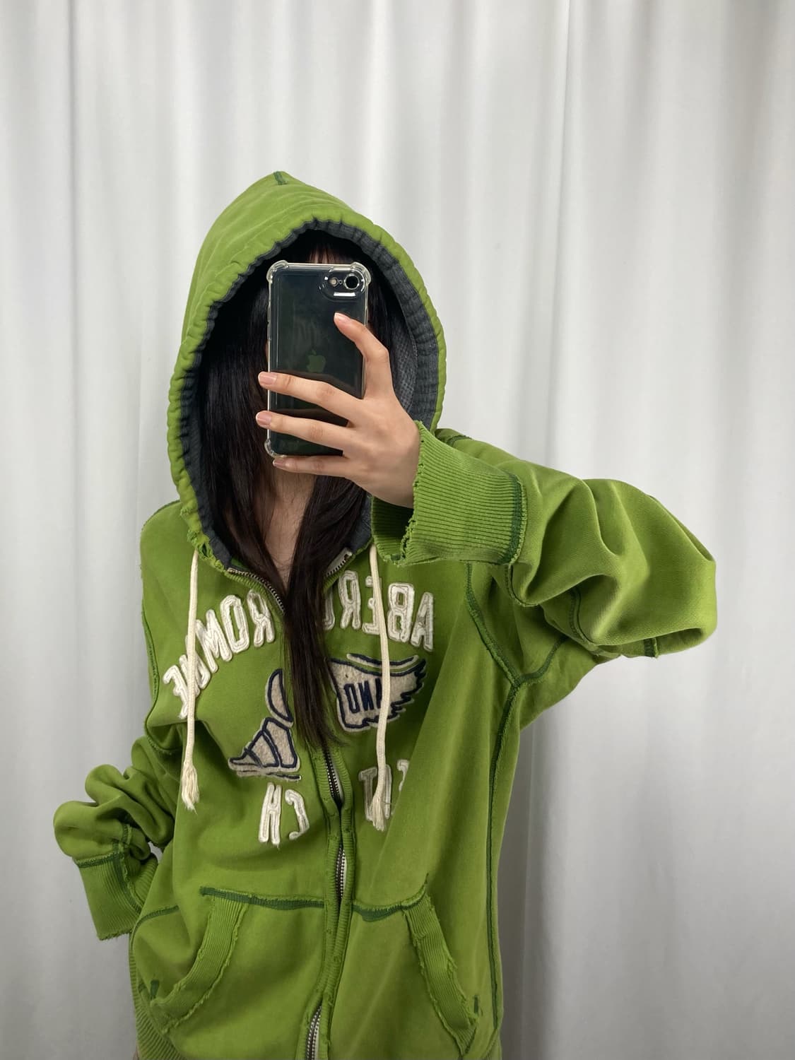 아베크롬비 로고 그린 후드집업 상품이미지3