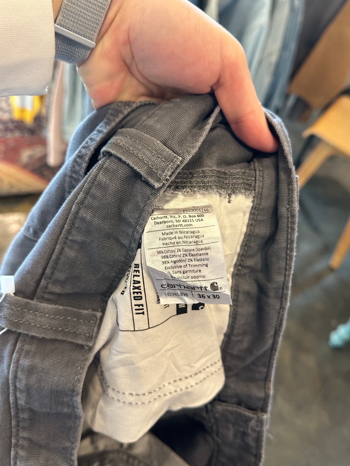 칼하트 릴렉스핏 워크팬츠 차콜 36X30 상품이미지5