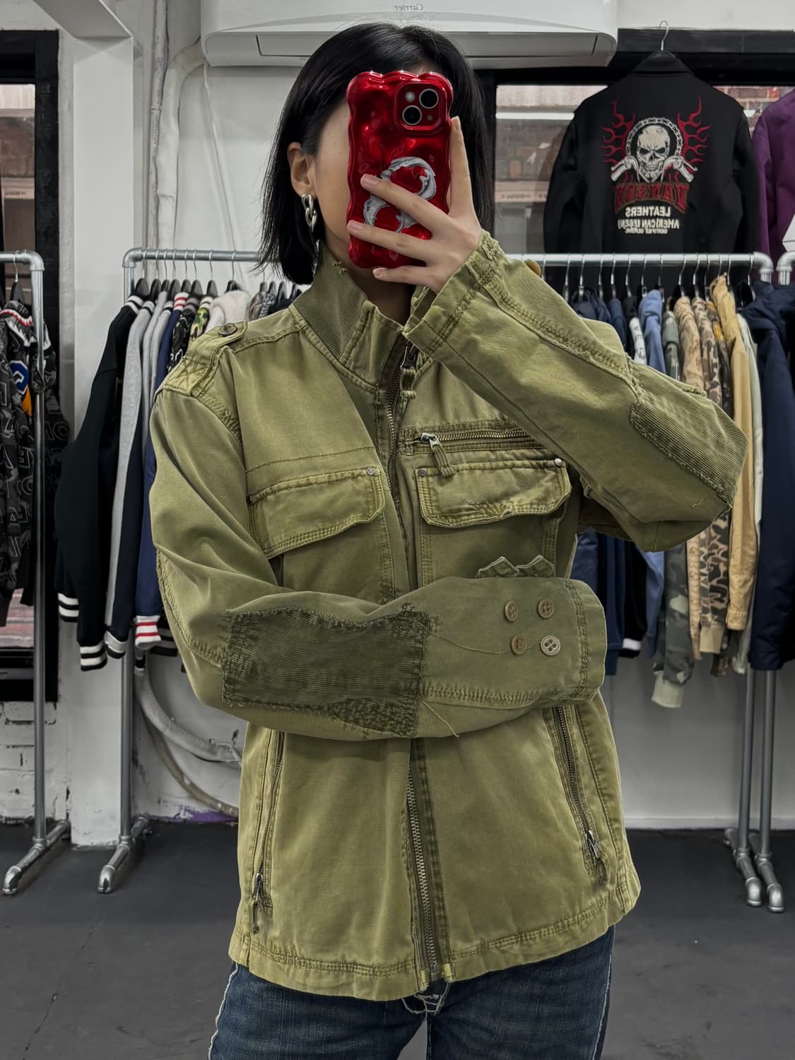 VTG 하이넥 카키 코튼 자켓 상품이미지3