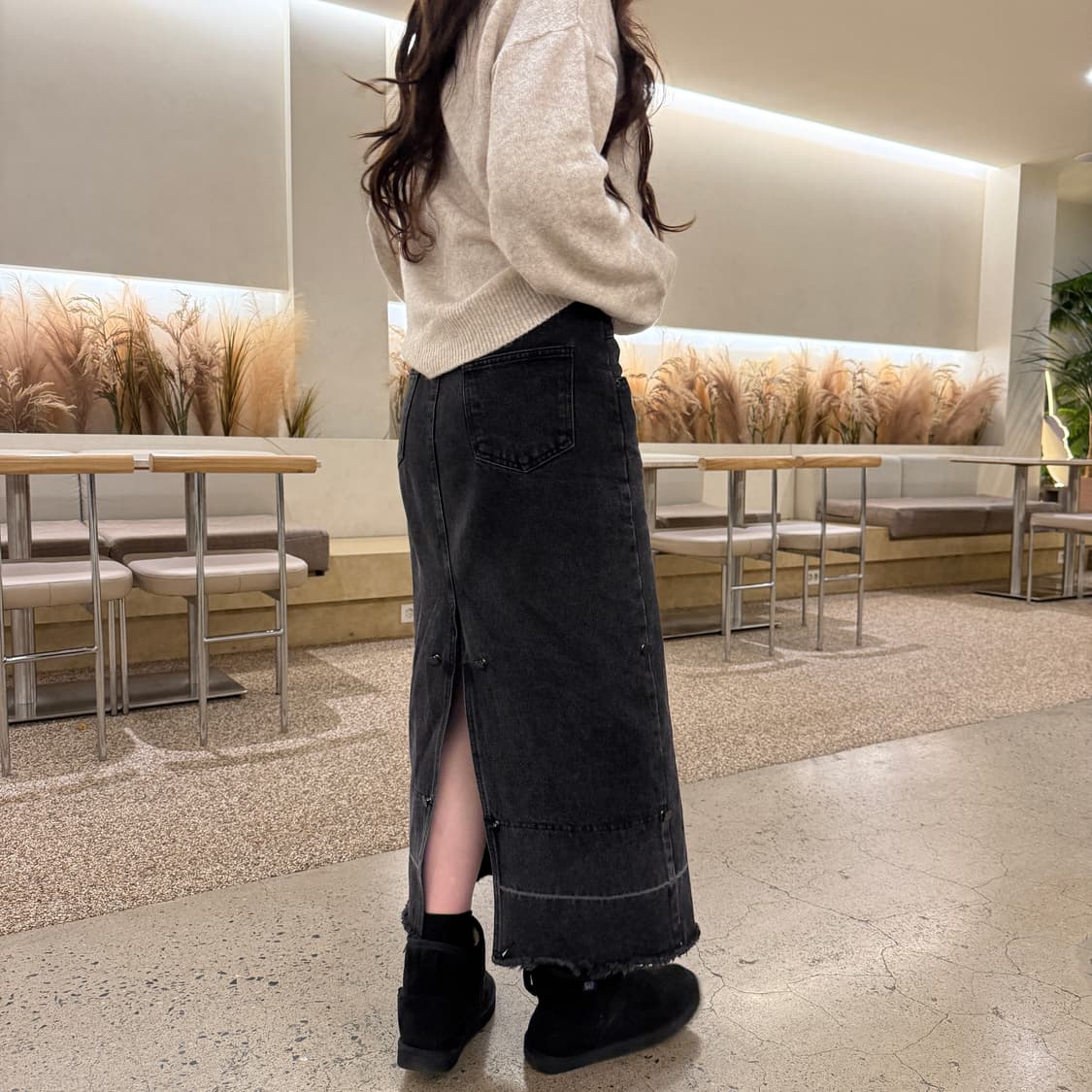 더일마 빈티지 흑청 데님폴더스커트 상품이미지2