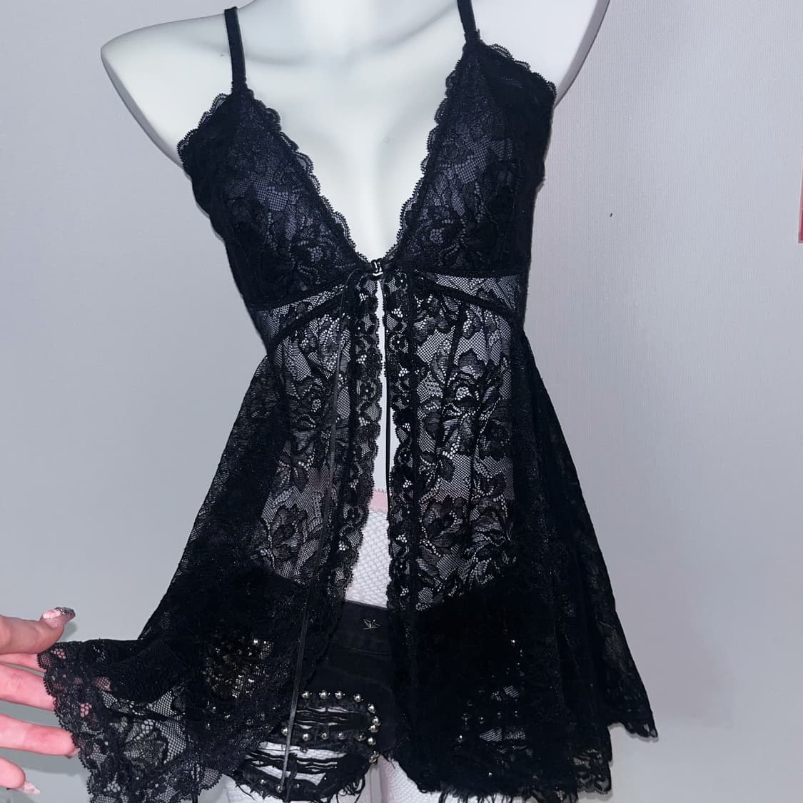 00‘s 갸루 와투케  지브라 레이스 레이어드 세트  상품이미지5