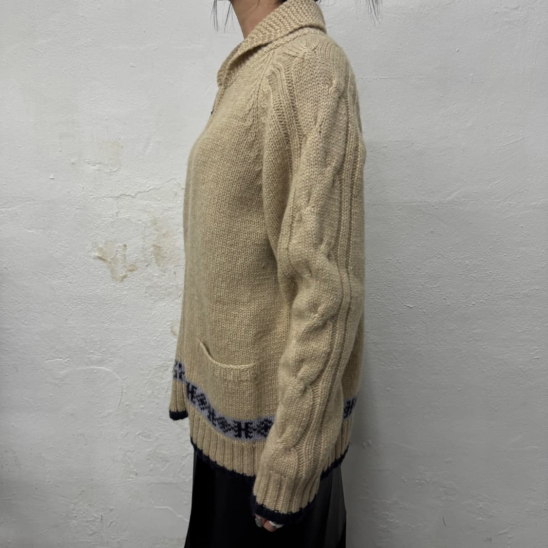 DELOBEAN 베이지컬러 숄카라 코위찬 집업 가디건 상품이미지2