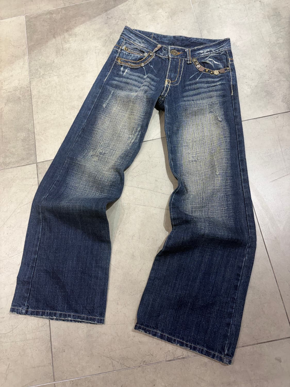 펑크 자수 와이드 데님팬츠 상품이미지5