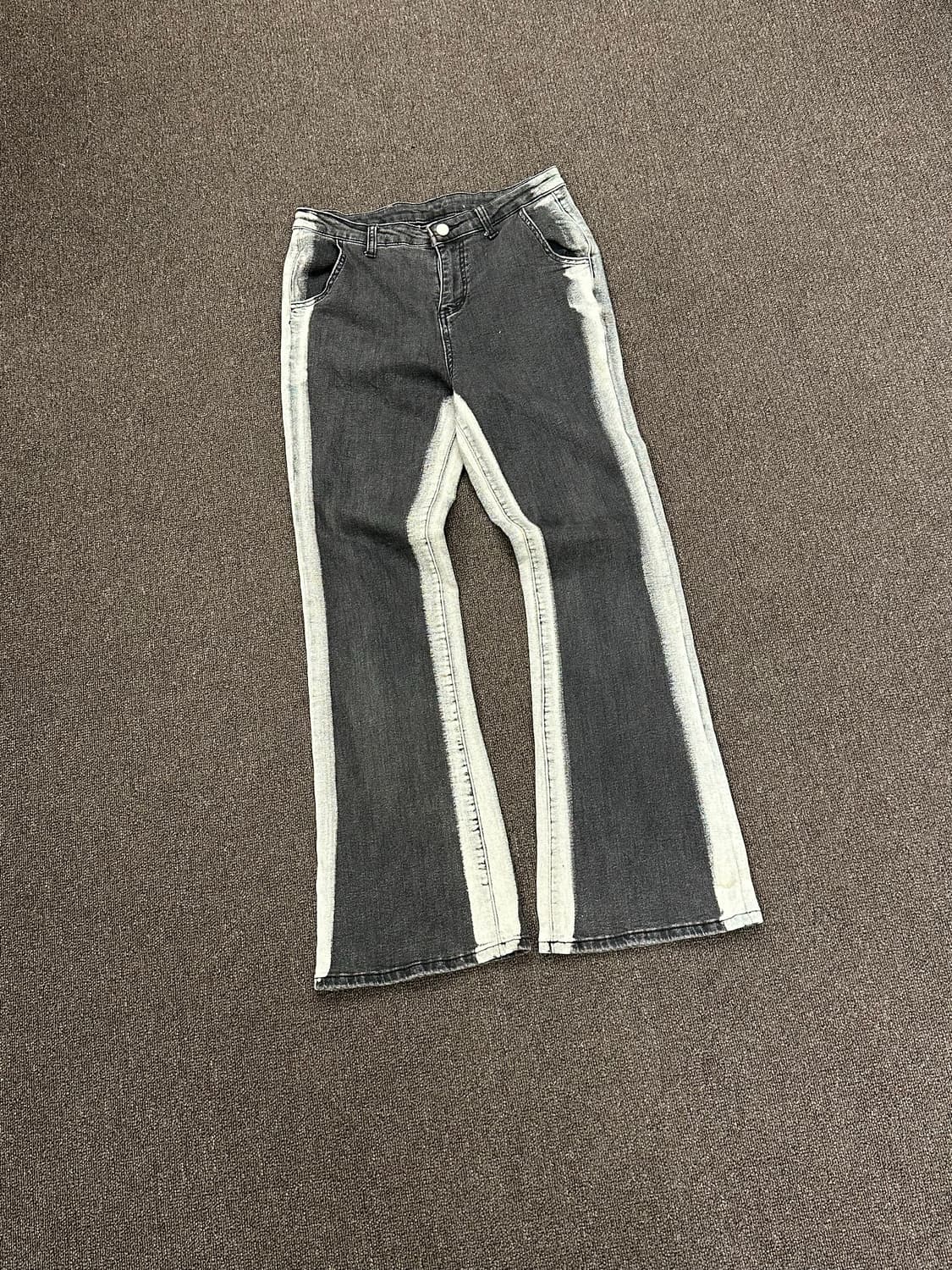 XL)Japanese vintage 여성 그레이 워싱 라인 부츠컷 데님팬 상품이미지1