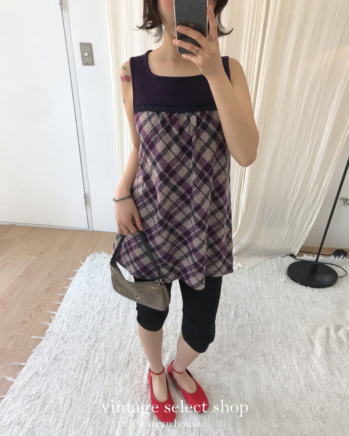 vintage check layered mini dress 상품이미지3