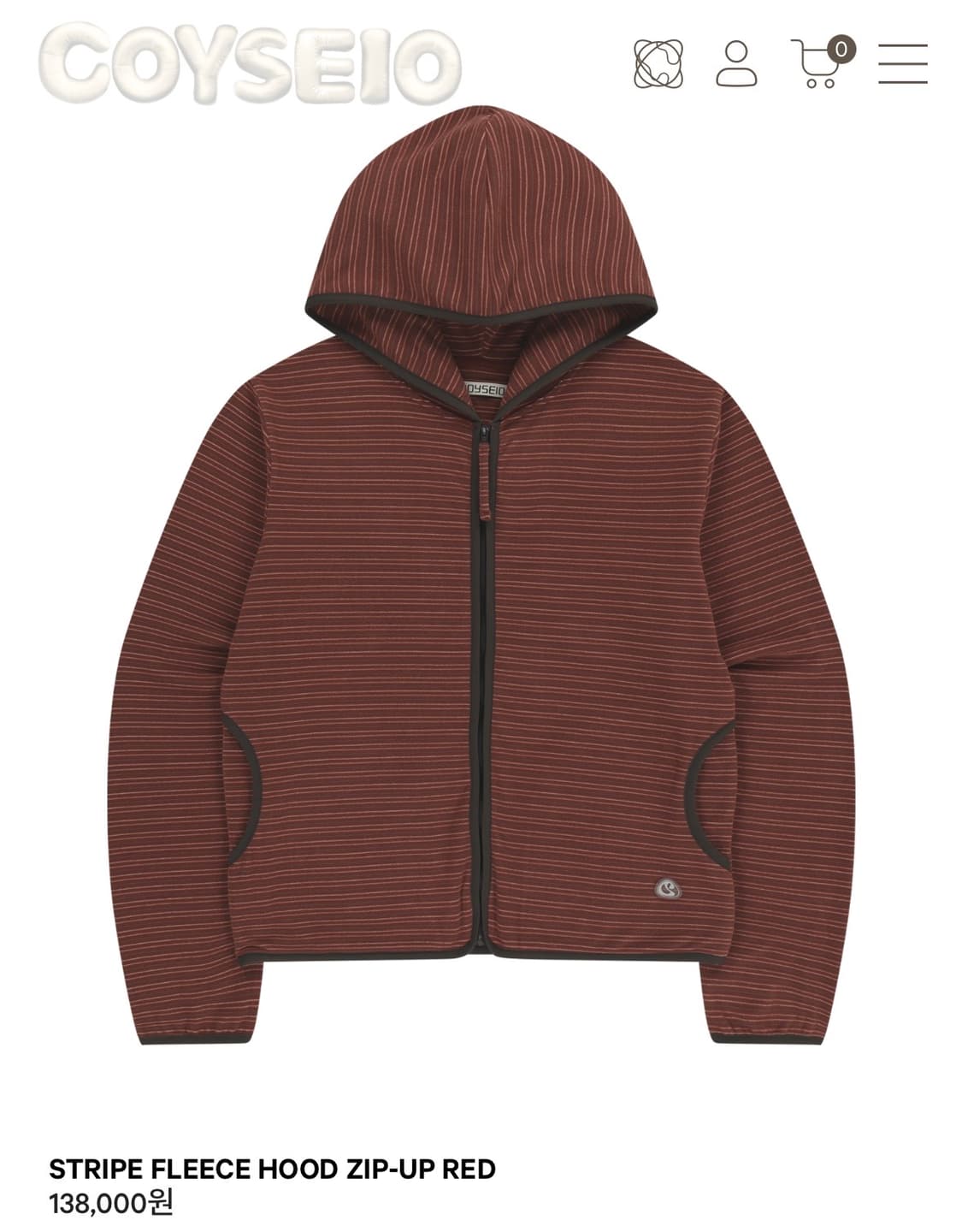 Coyseio STRIPE FLEECE HOOD ZIP-UP RED 상품이미지1