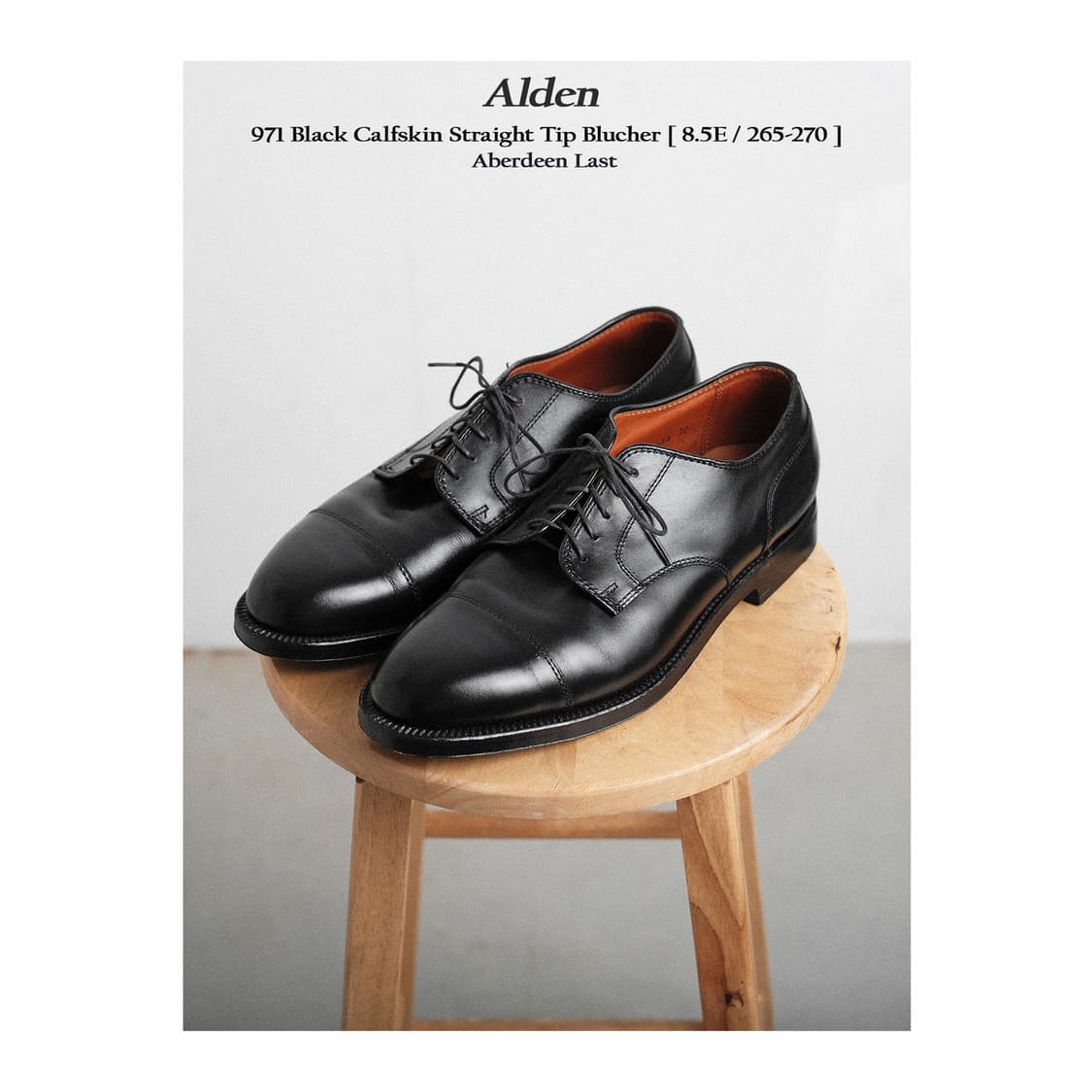 알든 971 8.5E(265-270) 블랙 카프 스트레이트팁 더비 상품이미지1