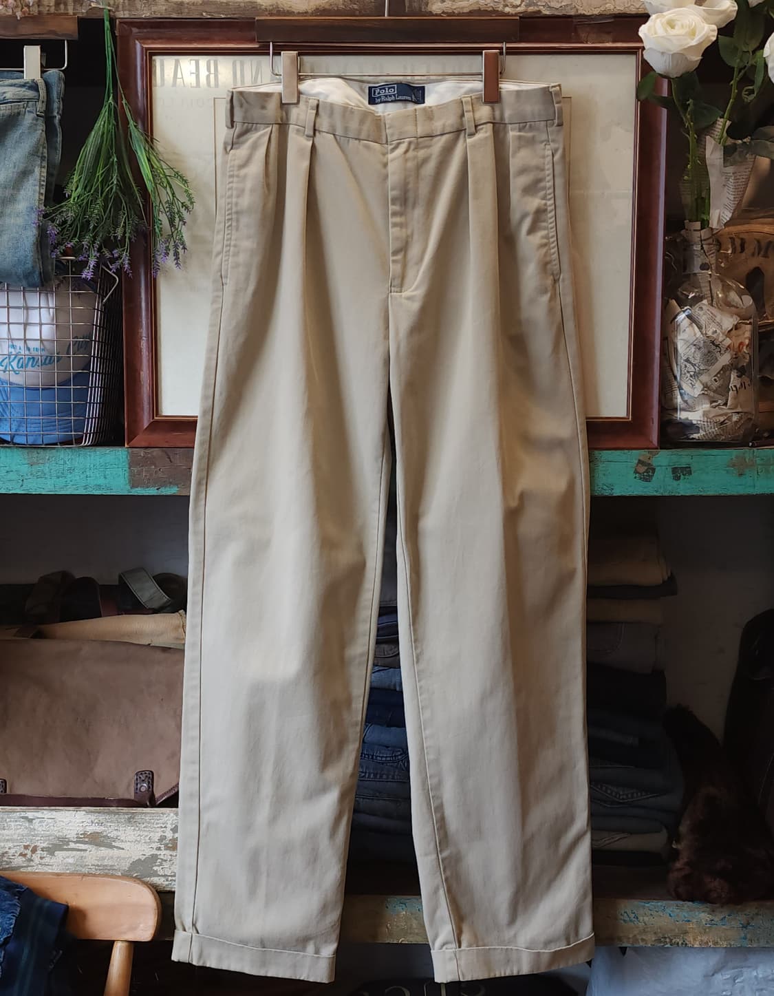 90s 폴로 치노팬츠 베이지 usa 패브릭 헤비코튼 34x32 상품이미지1