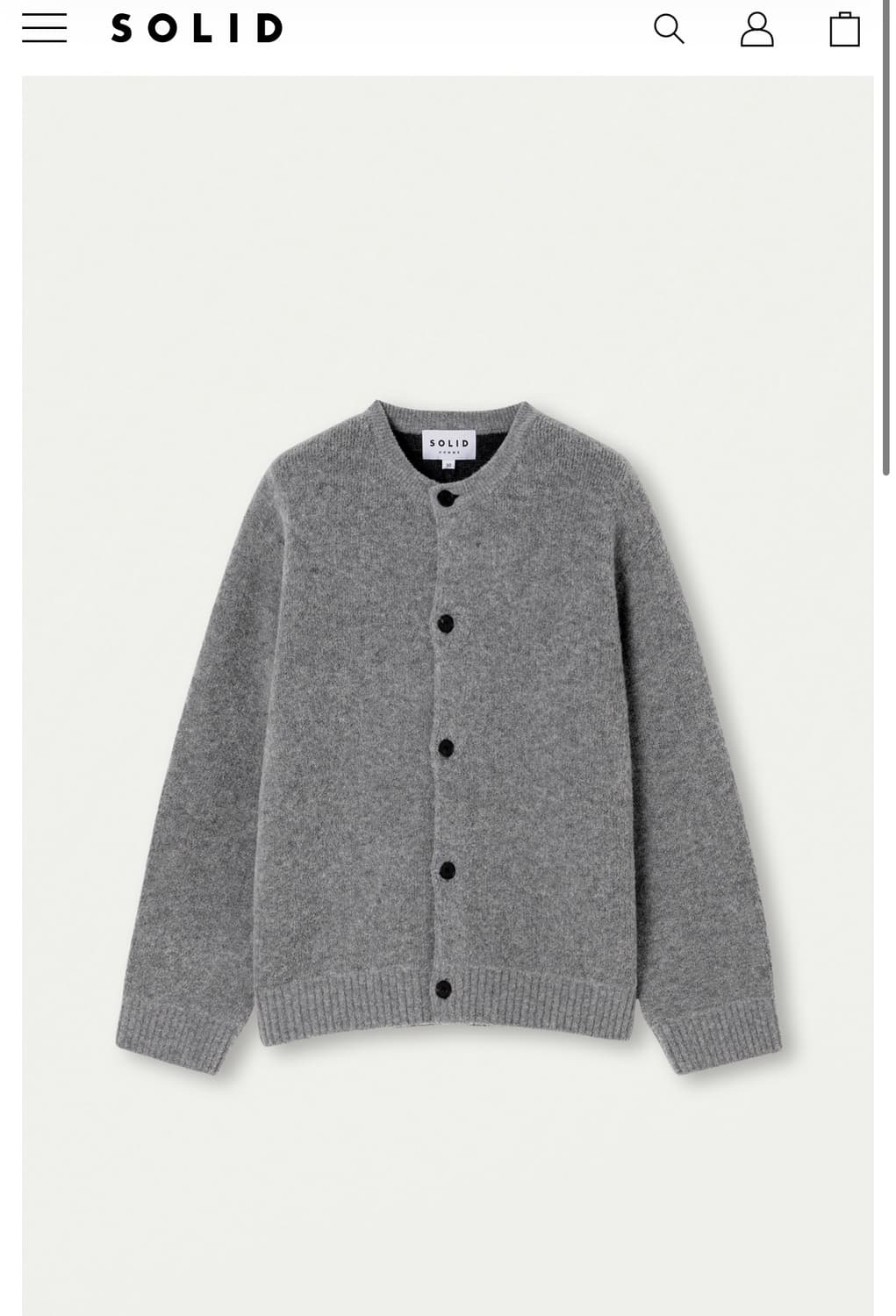 [50] 솔리드옴므 25FW 라이트 그레이 라운드넥 니트 가디건 상품이미지1