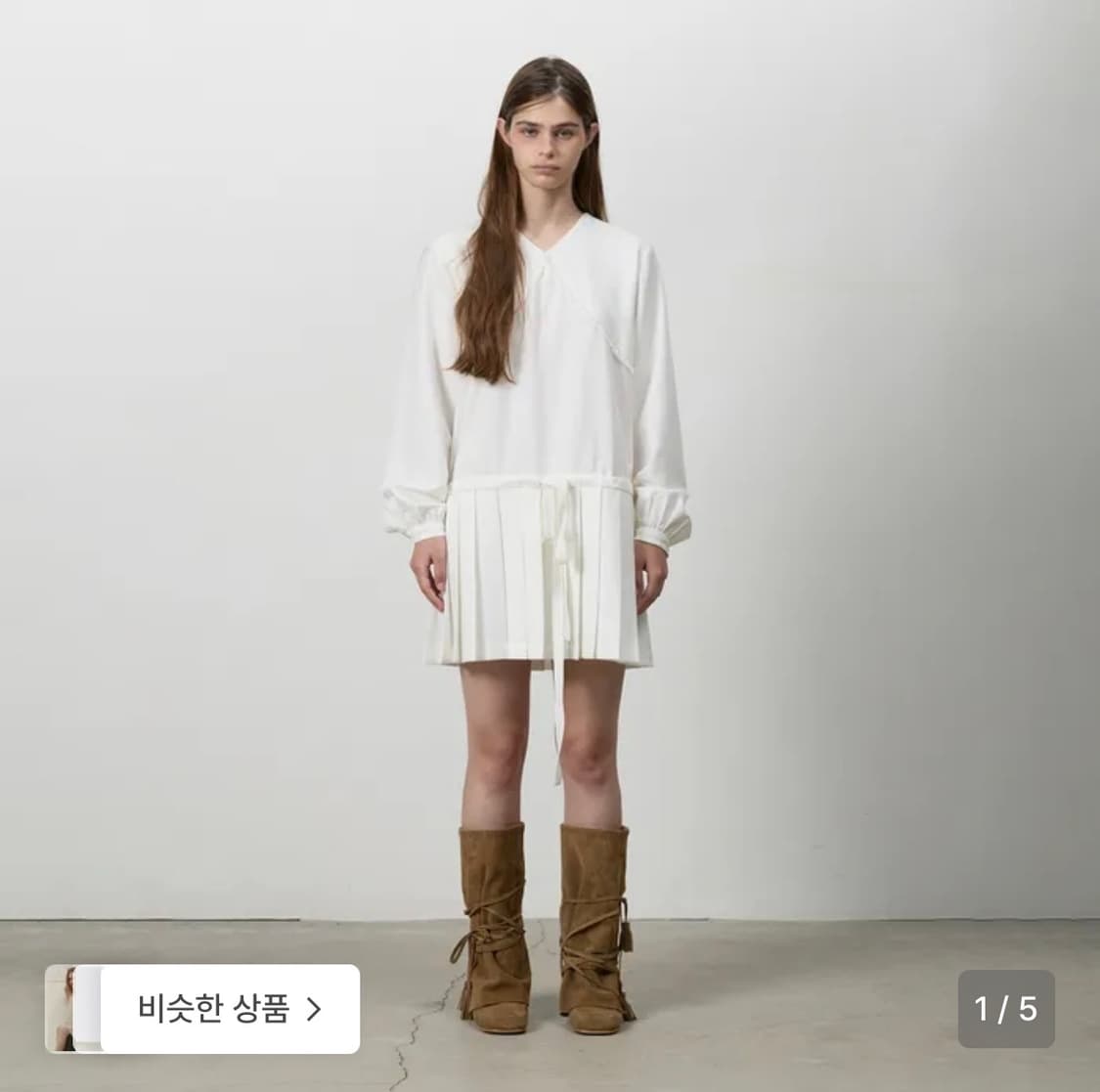 쓰리투에이티 플리츠 리본 드레스 화이트 상품이미지1