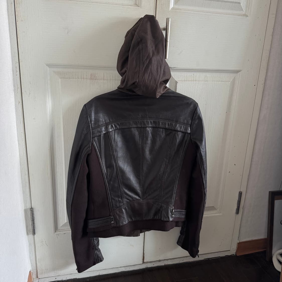 Vintage Hoodie Leather Jacket 상품이미지3