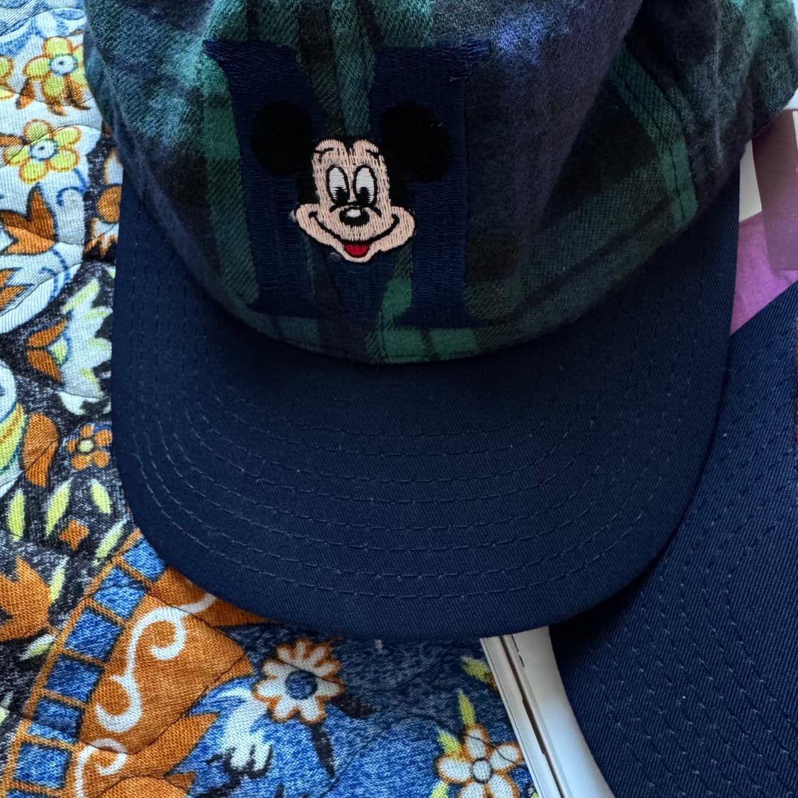 USA made 빈티지 디즈니 미키 자수로고 타탄 체크 모자 볼캡 상품이미지2