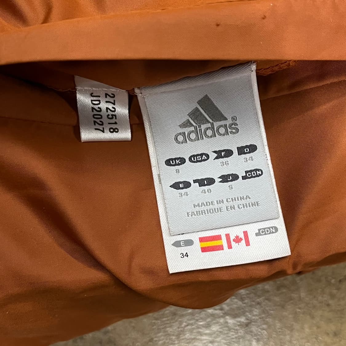 아디다스 양면 리버시블 카키 오렌지 브라운 경량 얇패딩  상품이미지7