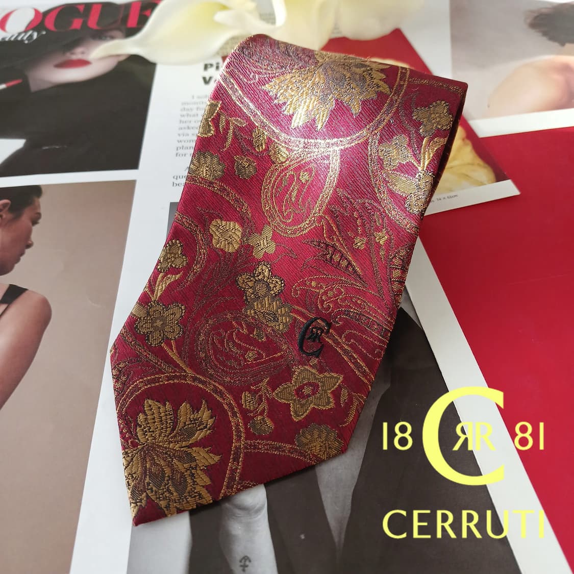 세루티 실크 페이즐리 리프 자카드 넥타이 8.7cm A+등급 A19281 상품이미지1