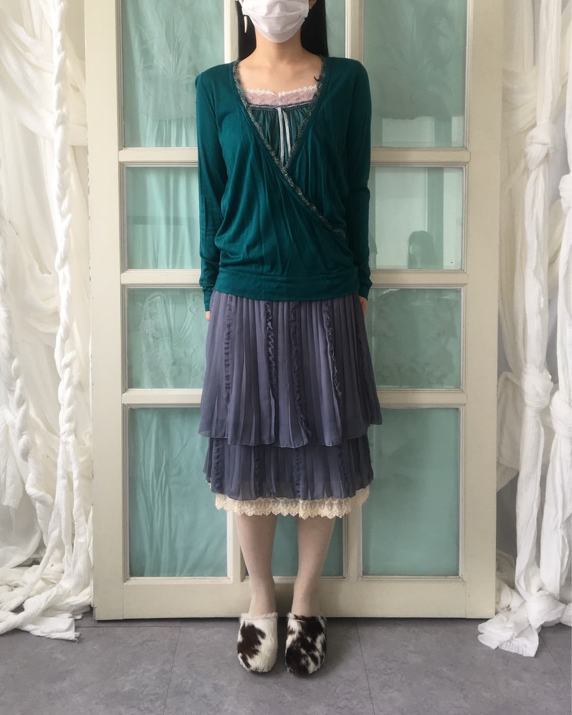Lace trimming deep neck wrap sleeve 상품이미지7