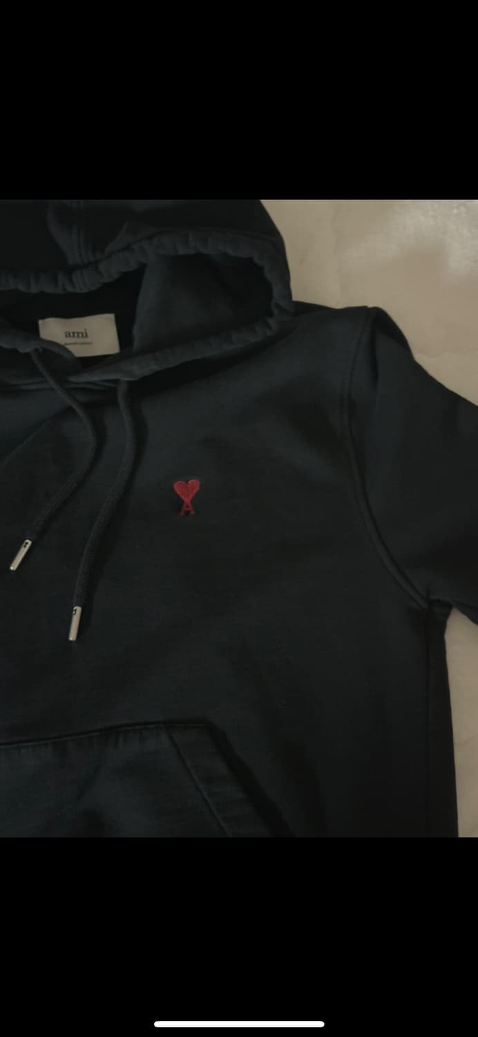 아미 스몰 하트 로고 루프백 오가닉 코튼 플리스 후드 블랙 M 상품이미지1