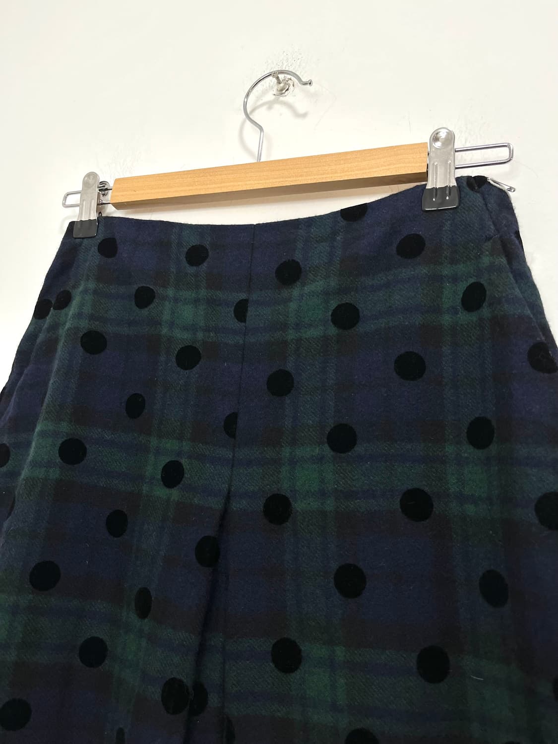 일본 빈티지 체크 도트 패턴 핀턱 미디스커트 상품이미지2