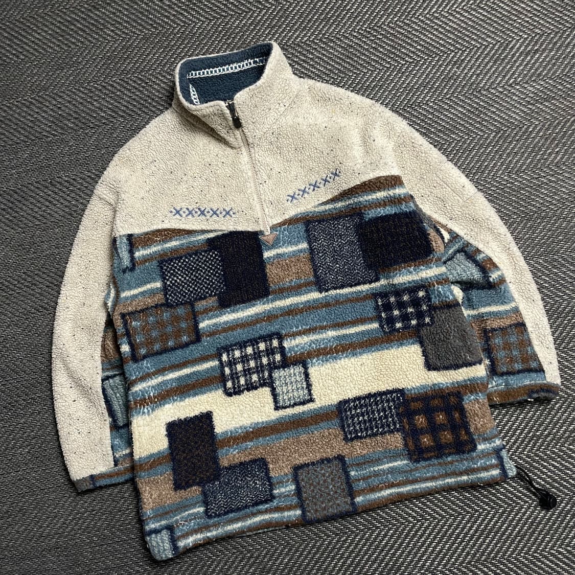 엘레쎄 올드스쿨 빈티지 체크 패턴 집업 플리스 자켓y 5208 상품이미지1