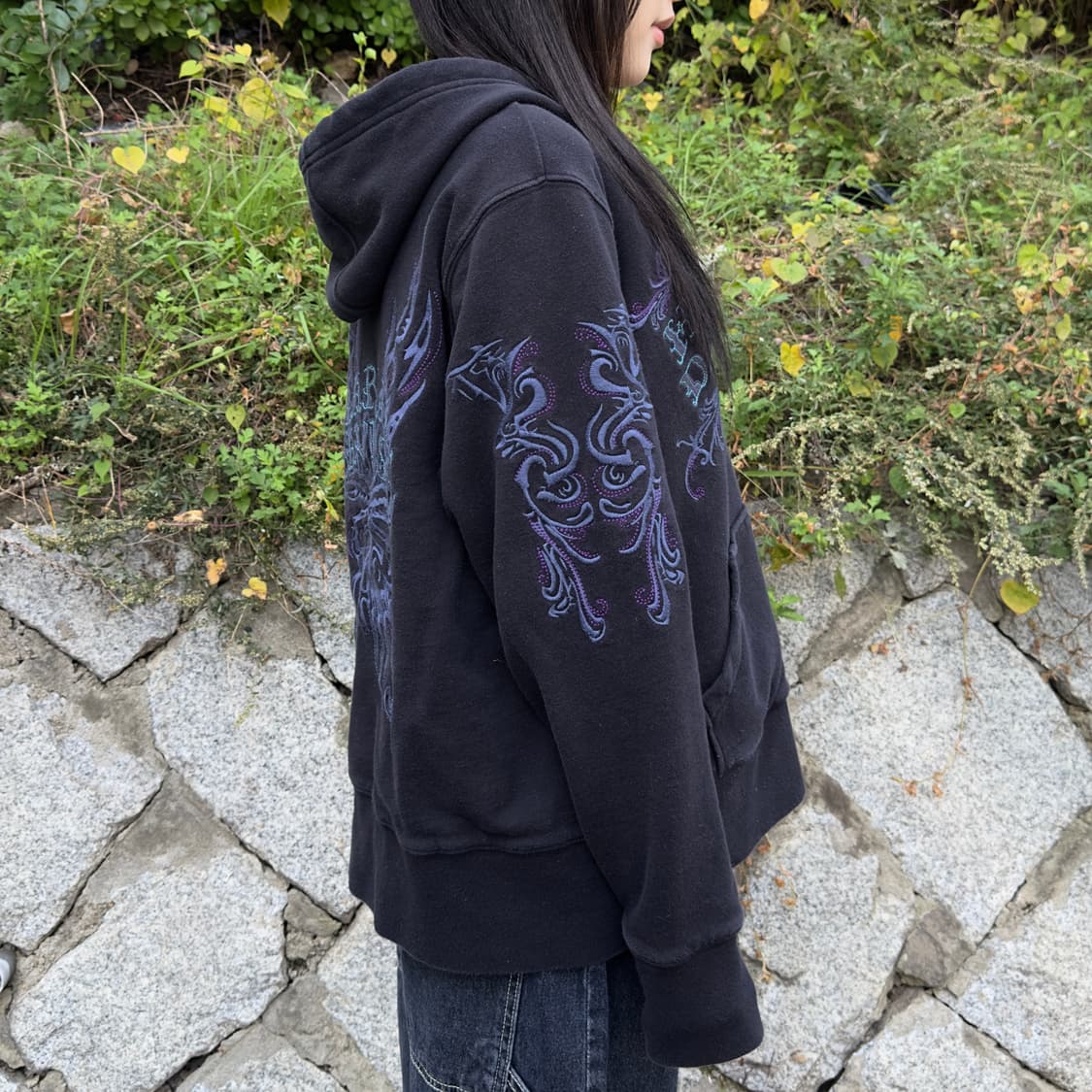 2011 투웨이 리버시블 할리데이비슨 해골 나비 후드 집업 상품이미지7