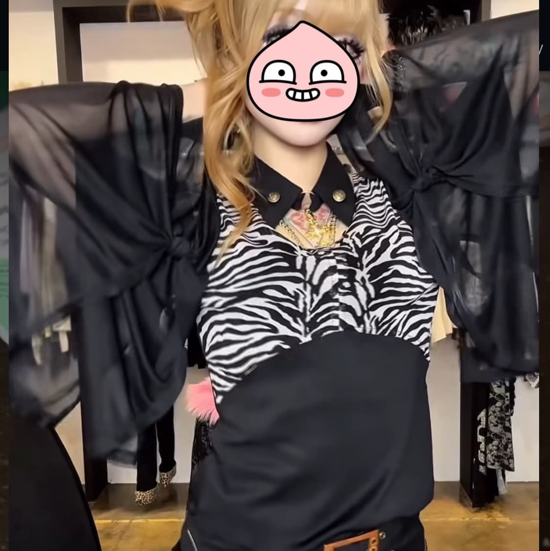 기모노 소매 지브라 갸루 롱슬 오네갸루 상품이미지2