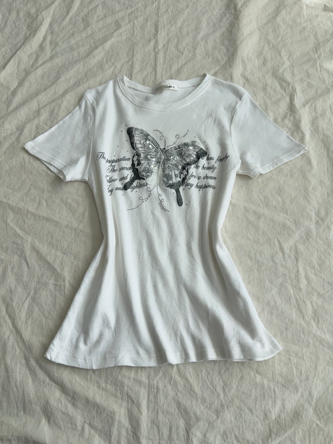 페어리 y2k 버터플라이 화이트 딱붙 반팔탑 상품이미지1