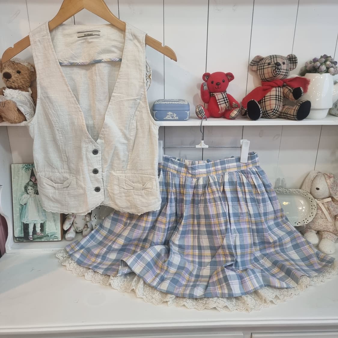 린넨 베스트 체크 스커트 세트 상품이미지7