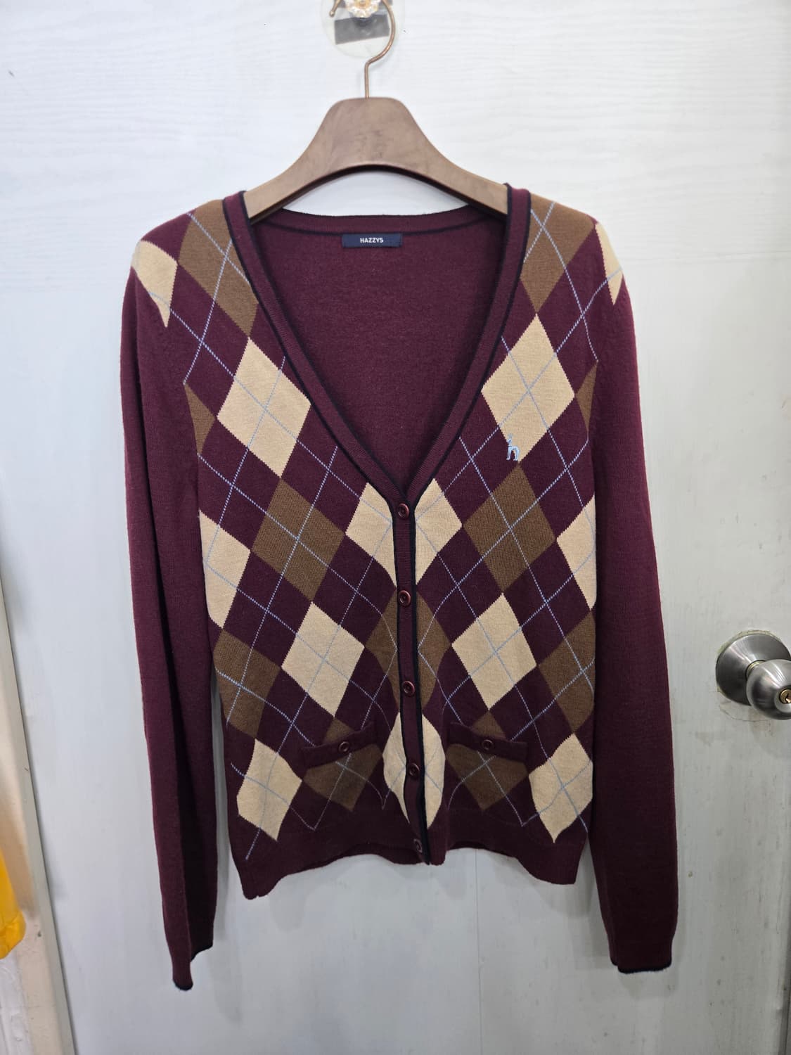 95,M )) HAZZYS 헤지스 아가일 가디건! 모 원단~ 상품이미지1