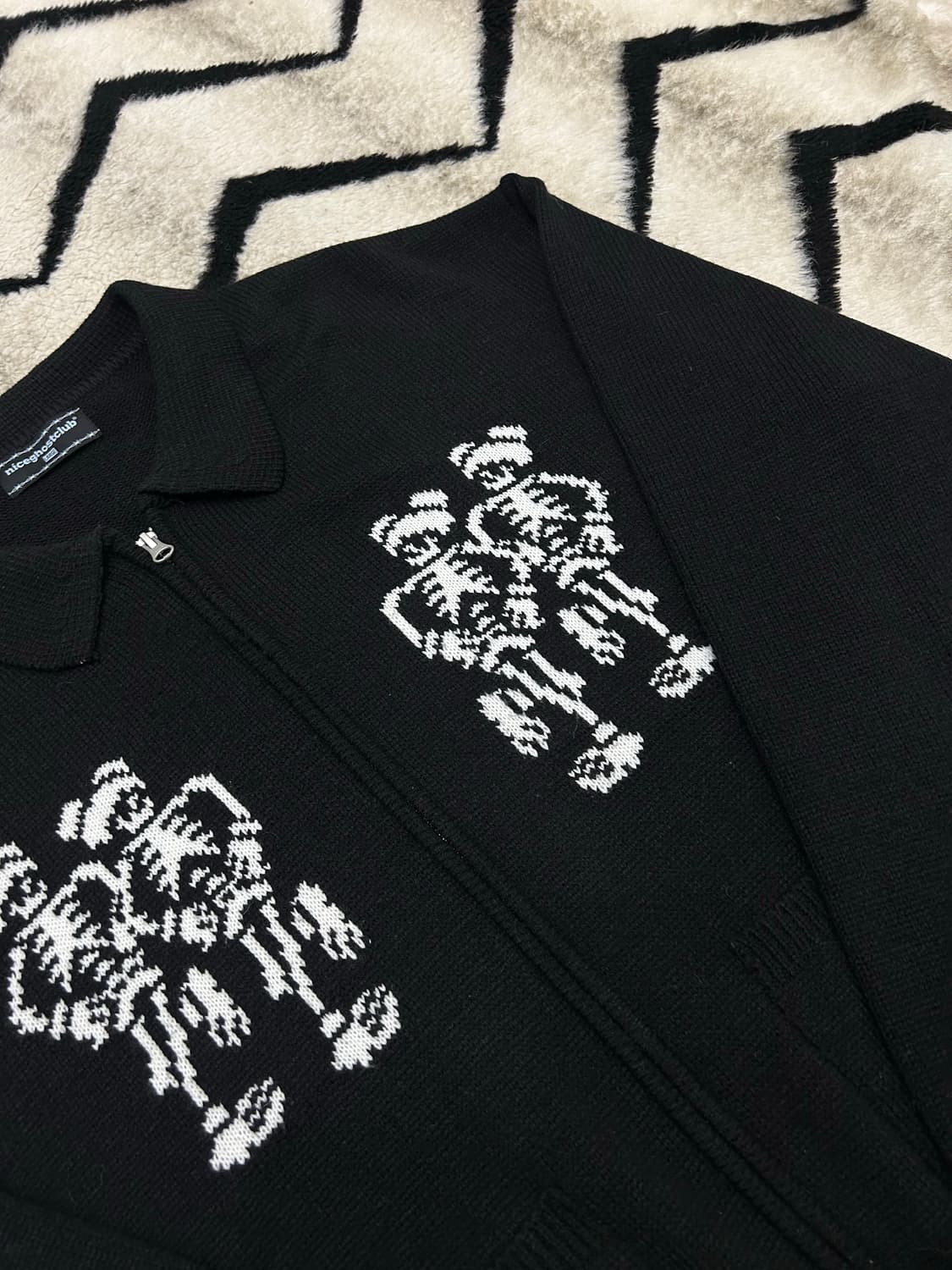 [L]나이스고스트클럽 스킬레톤 오버핏 니트집업/블랙 상품이미지1