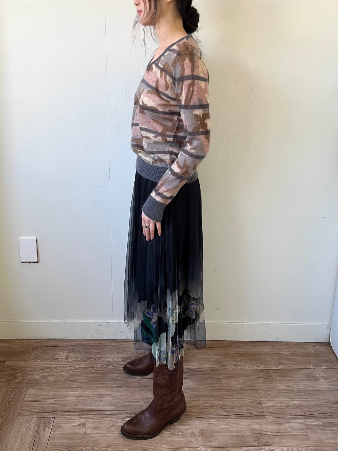 Japan vtg 아트 플라워 스커트 상품이미지9