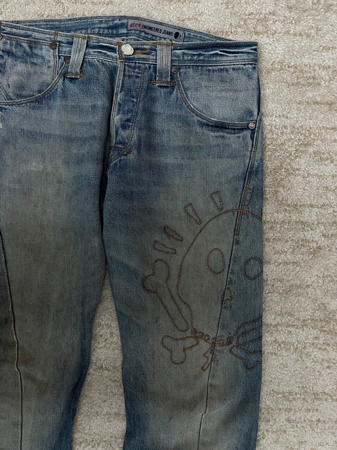 [32] 90s Levis 리바이스 엔지니어드진 1세대 스컬 자수 청바지 상품이미지2
