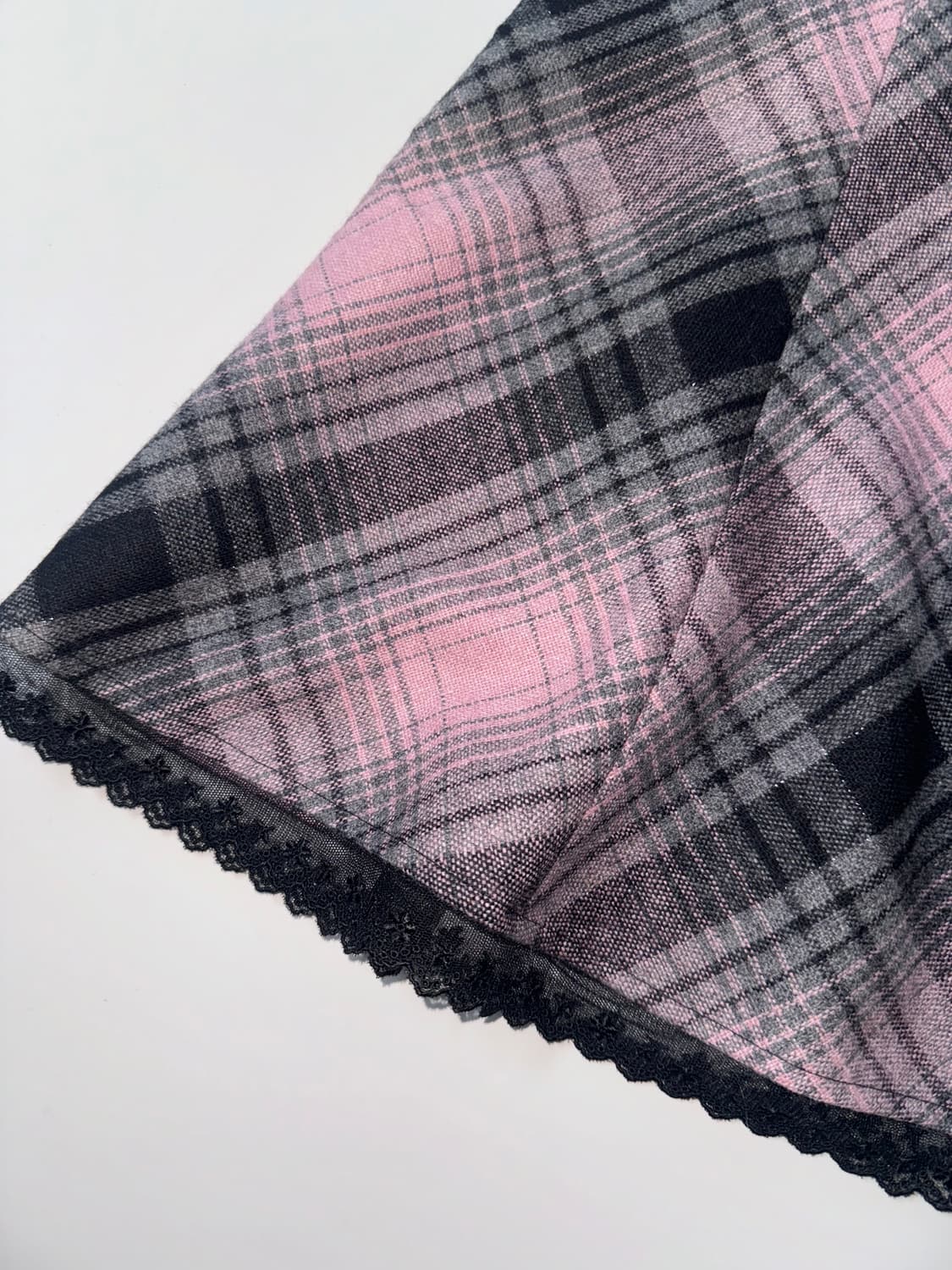 울 블렌디트 체크 글리터 패턴 레이스 밑단 스커트 상품이미지3