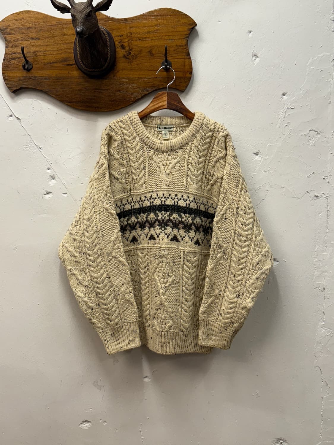 L) 90s L.L.Bean Irish Wool Cable Knit Sw 상품이미지2