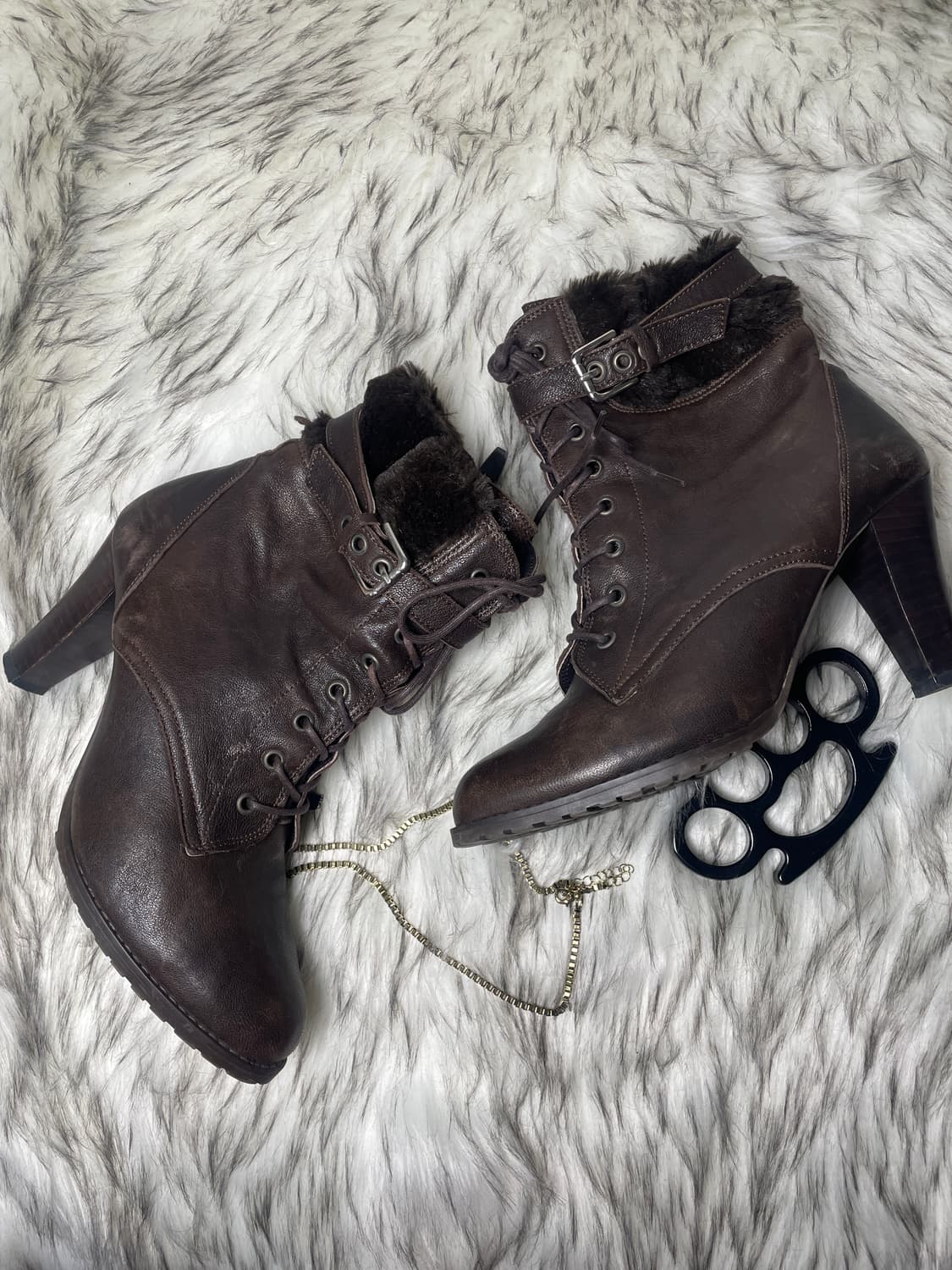 빈티지 kissa 천연가죽 갸루 퍼 앵클부츠힐 상품이미지2